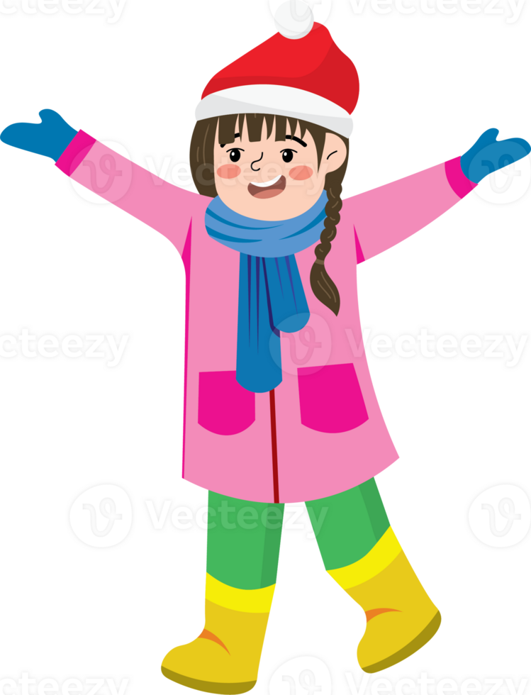 Little Girl in Warm Clothes Having Fun in Snowfall png