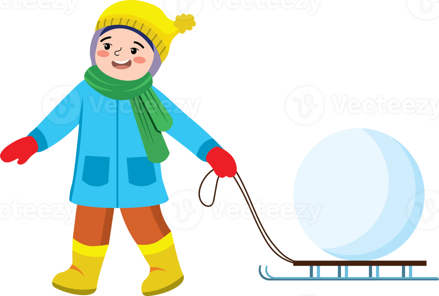 Hijab Girl Holding Snowball While Sledding in Winter Scene png