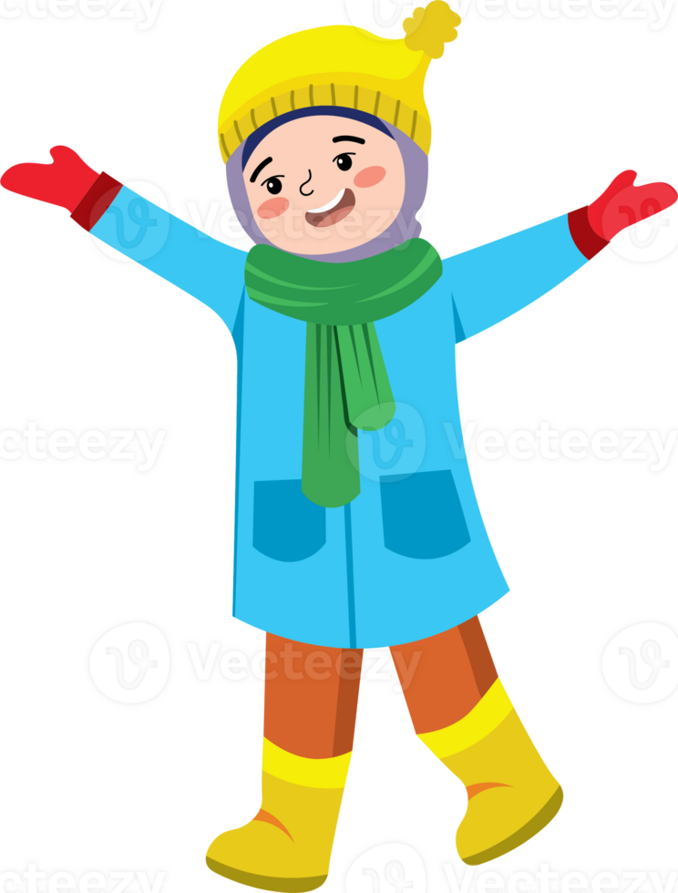 Hijab Girl Wearing Winter Clothes During Snowy School Holiday png