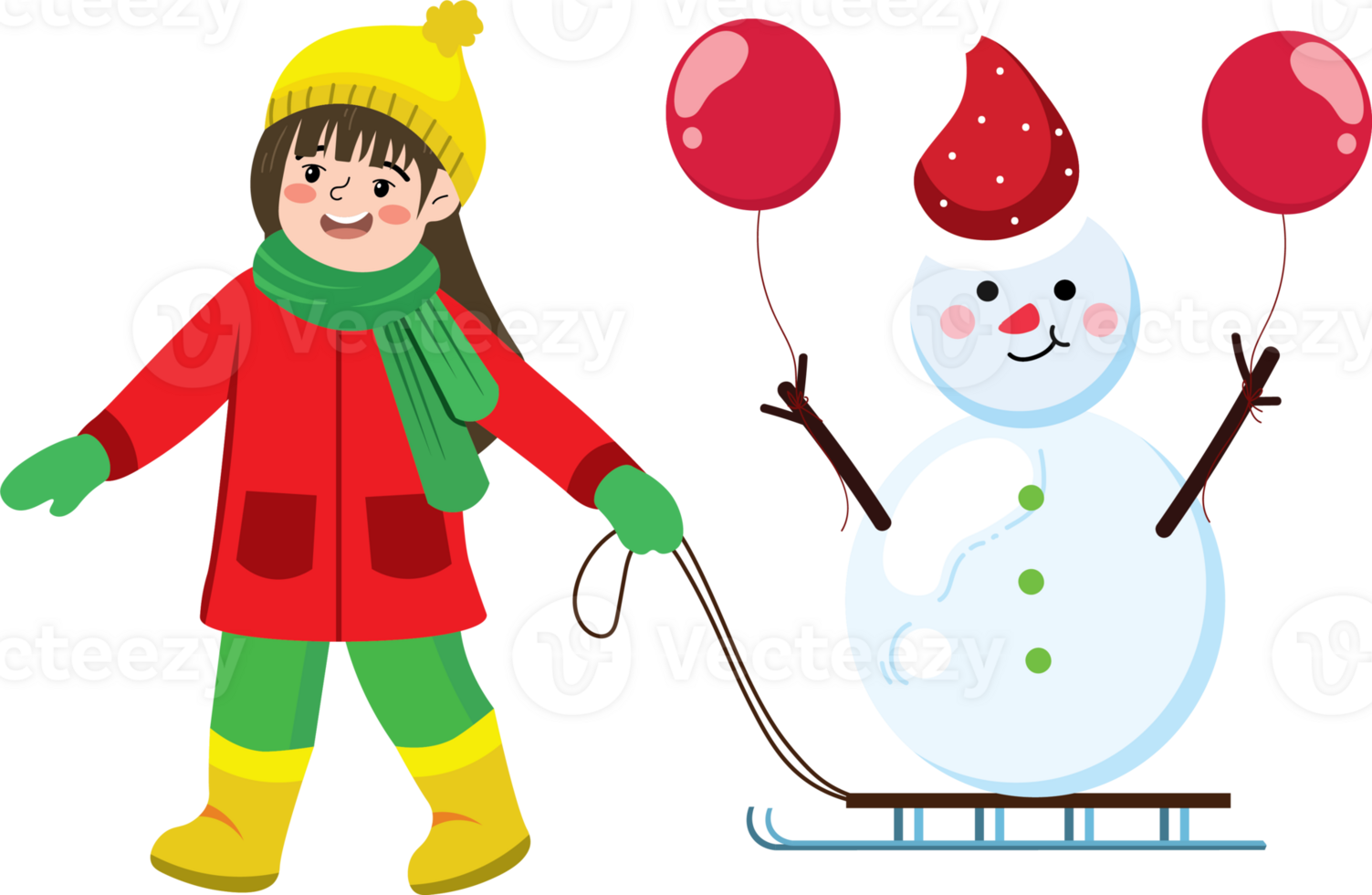 Little Kid Sliding with Snowman to Celebrate Christmas png