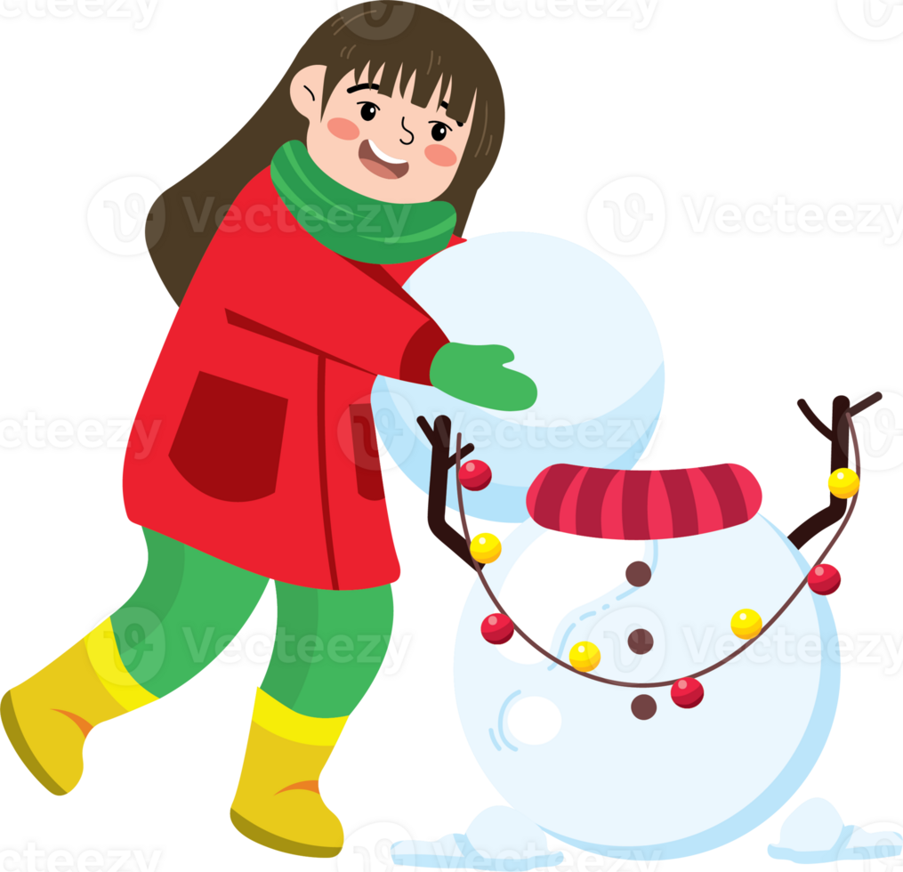 Holiday Season Fun with Snowman and Smiling Girl png