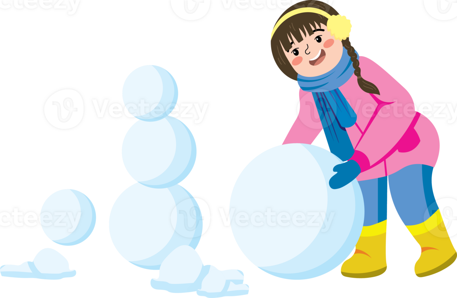Child Playing with Snowballs in Winter Outfit png