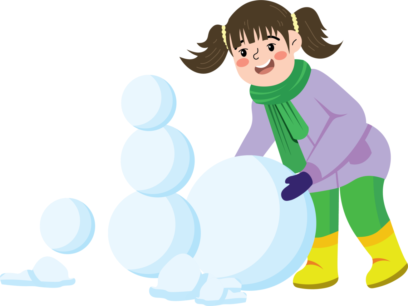 Girl Playing Outside in Snow Making Snowballs png