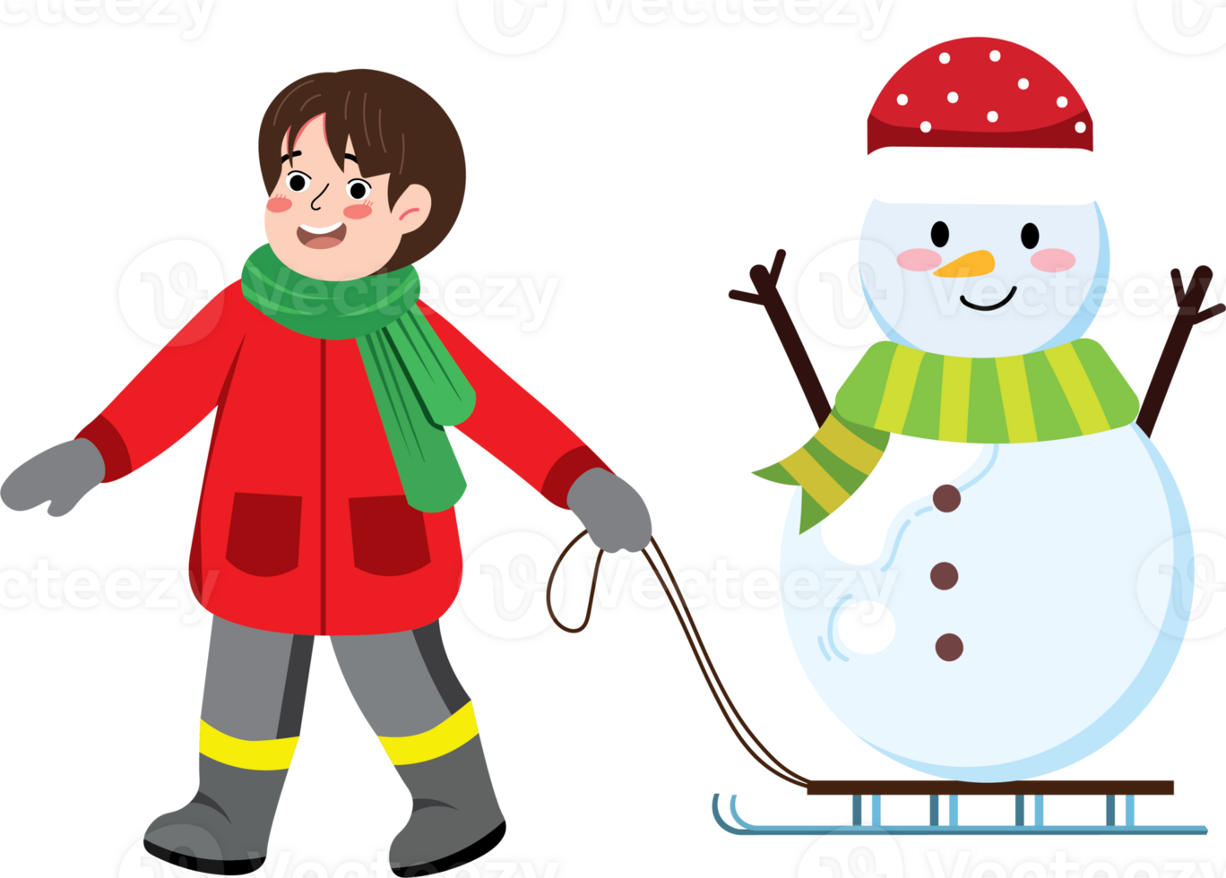Christmas Celebration with Child and Snowman in Snow png
