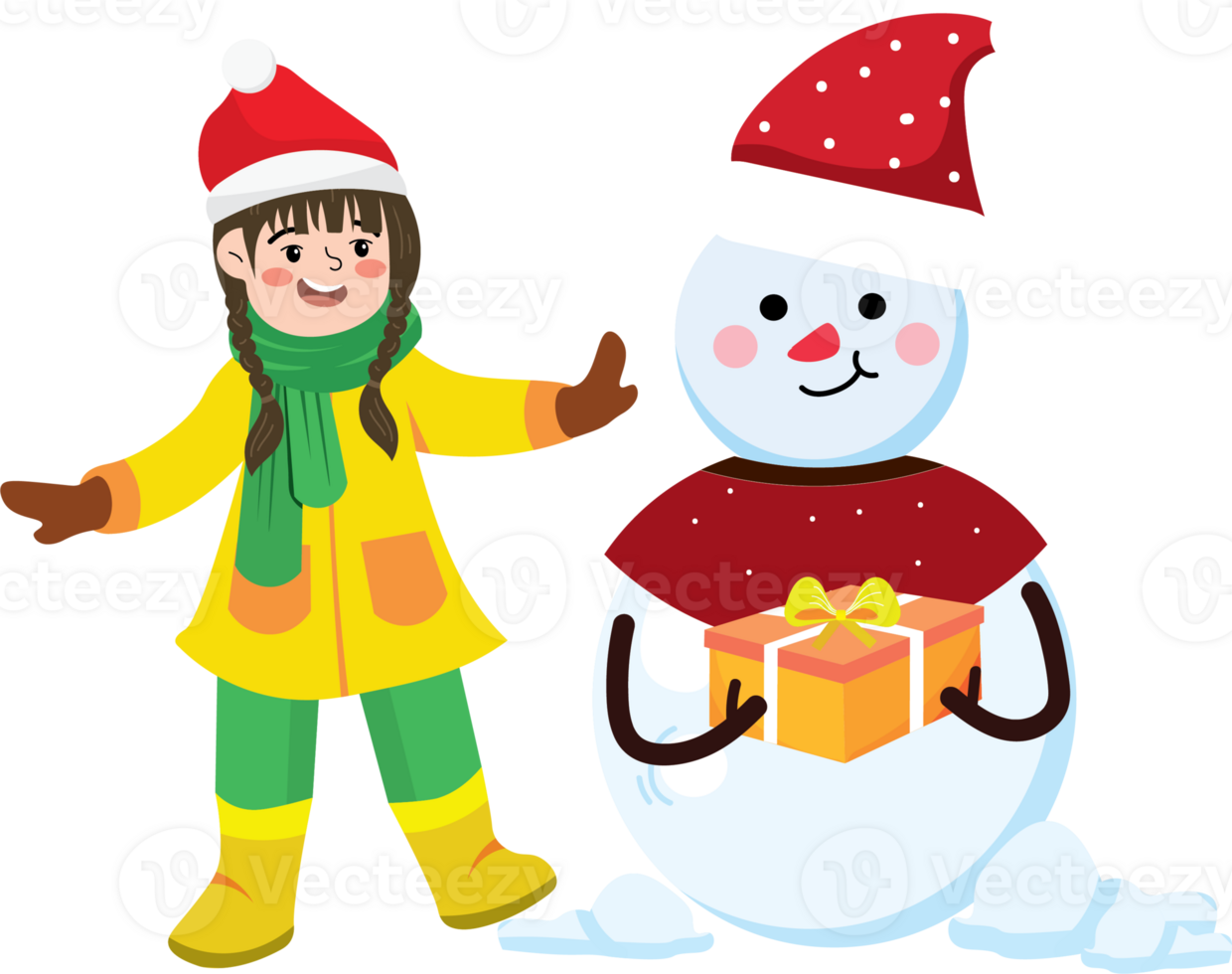 Christmas Joy as Girl Completes Snowman png