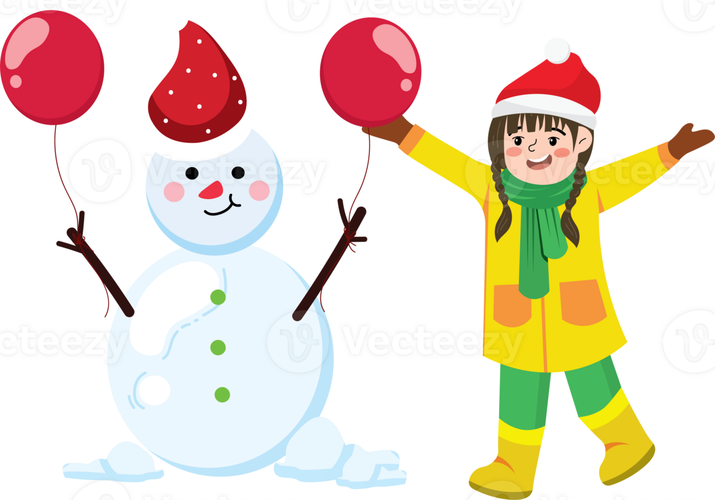 Smiling Girl with Her Snowman on New Year Holiday png