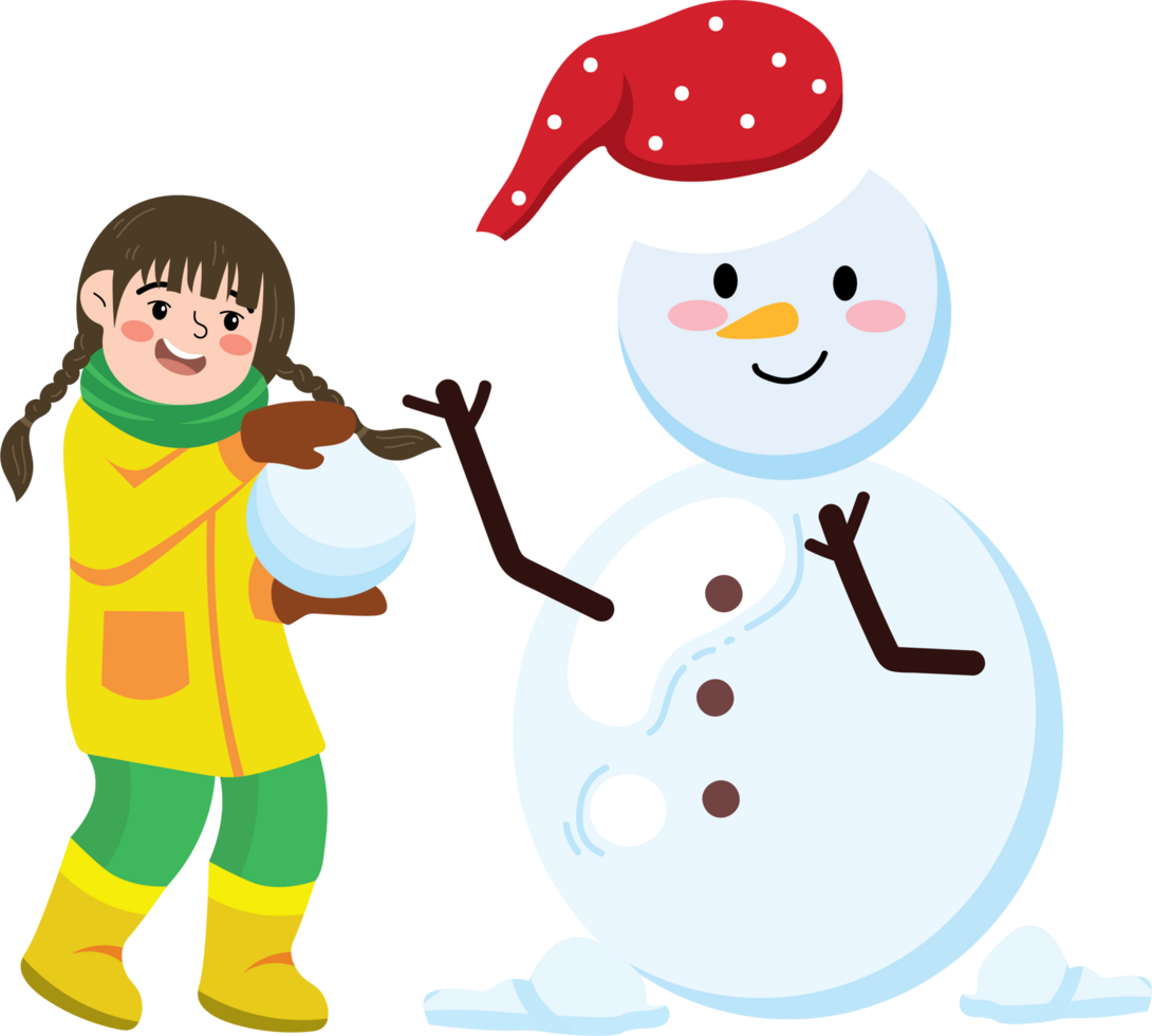 Completed Snowman with Happy Winter Girl png