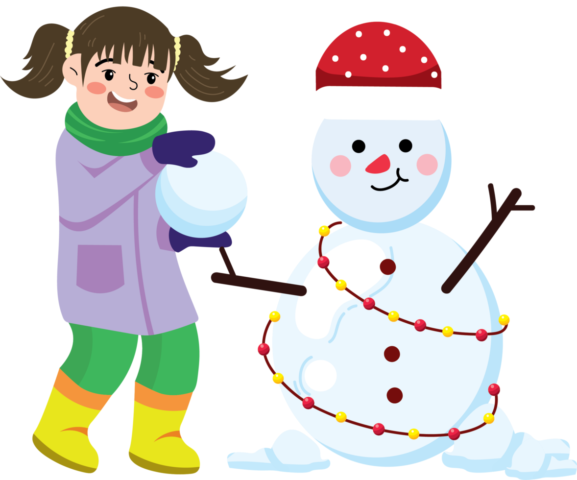 Winter Fun and Smiles with Girl and Snowman png