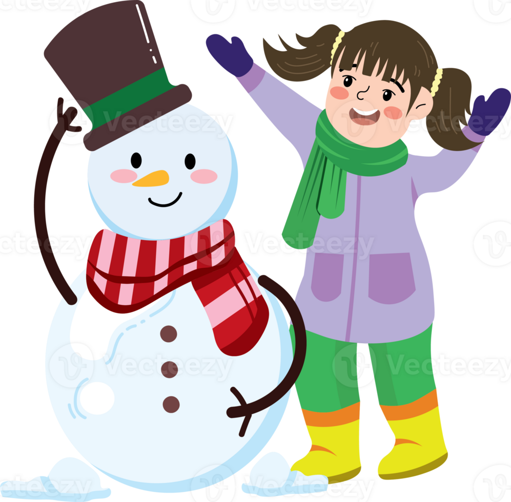 Child Joy After Building a Holiday Snowman png