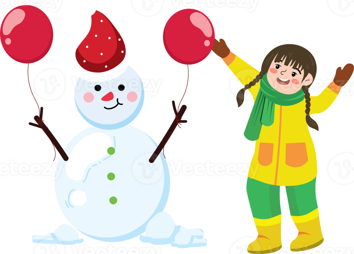Holiday Cheer with Snowman and Smiling Girl png