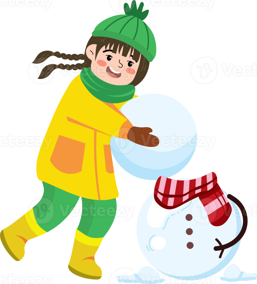 Peaceful Winter Moment with Girl and Snowman png