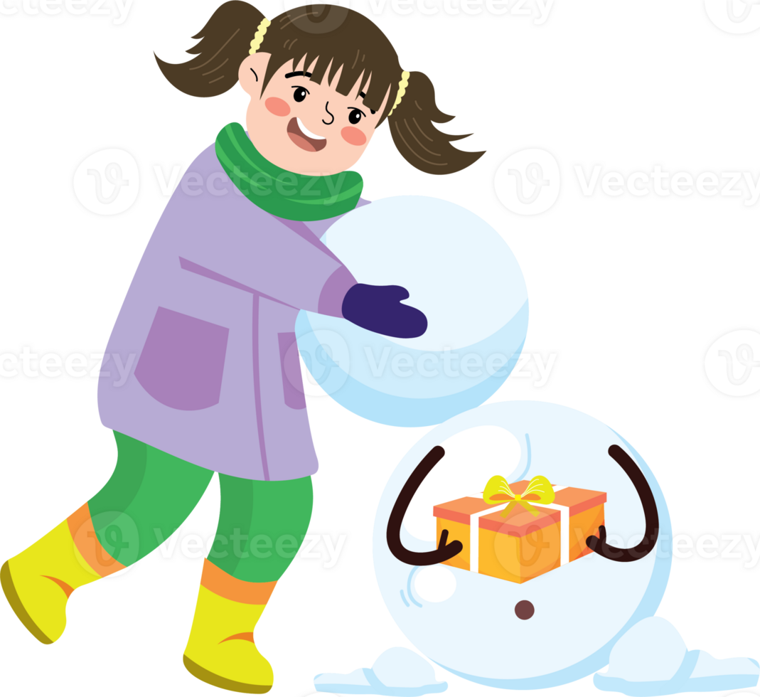 Happy Holidays with Girl and Snowman Creation png