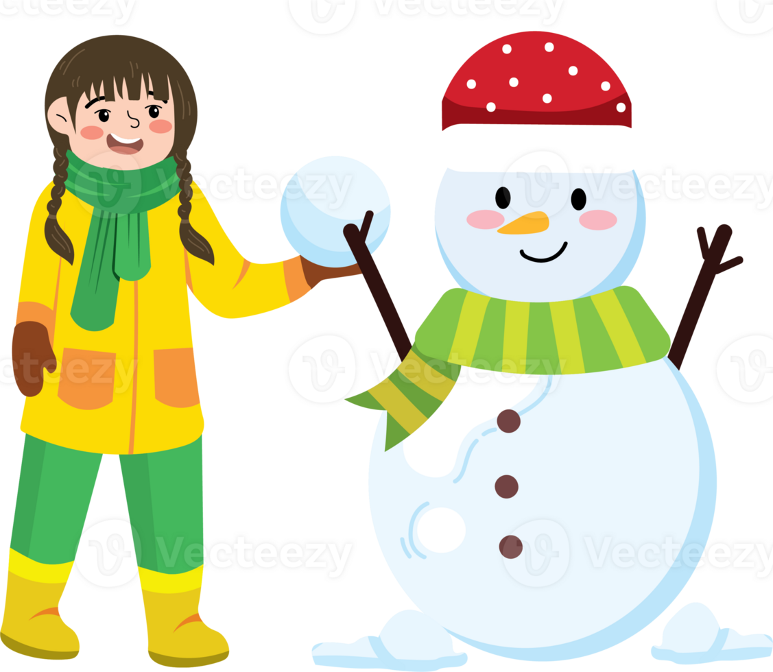 Girl's Winter Adventure Ends with Snowman png