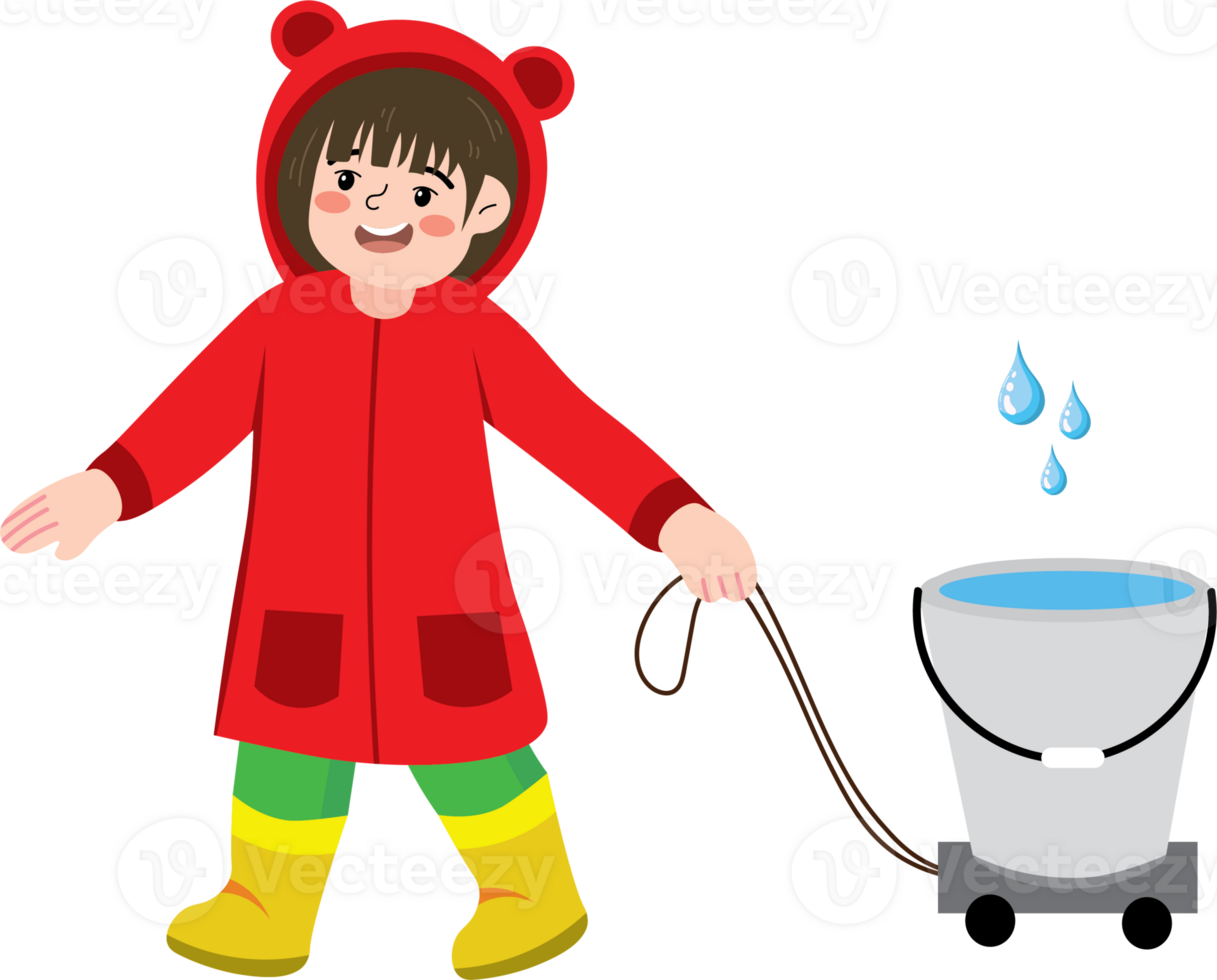 Little Child Collecting Rainwater in a Bucket png