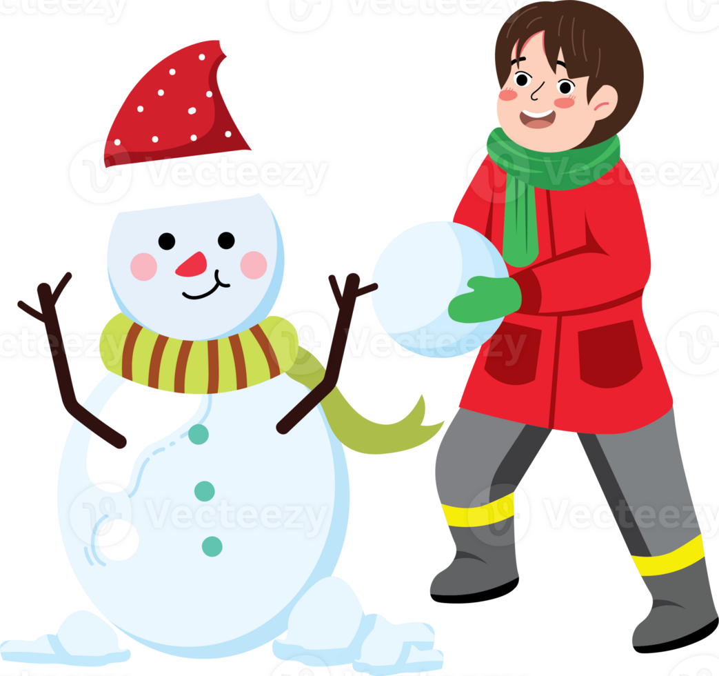Smiling Child with Snowman on New Year Holiday png