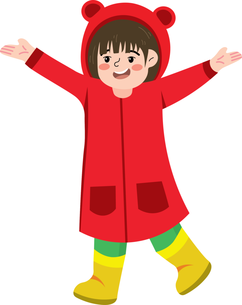 Little Kid Wearing Raincoat Playing in the Rain png