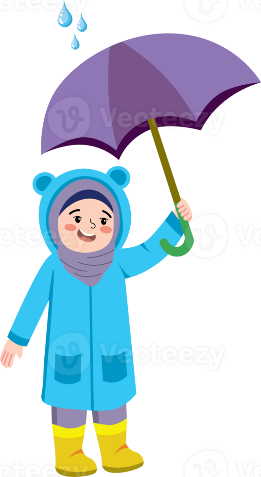 Young Child Enjoying Rainy Weather in Colorful Raincoat png