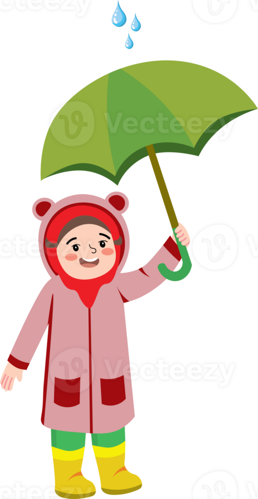 Child Wearing Raincoat and Holding Umbrella Outdoors png