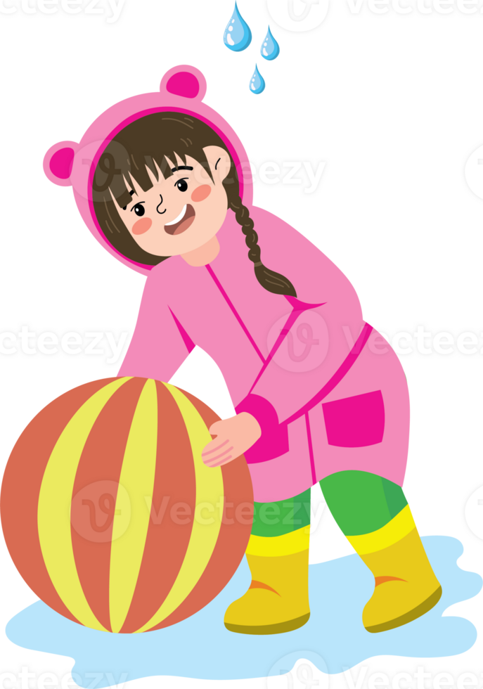 Child Having Fun with Ball in the Rain png