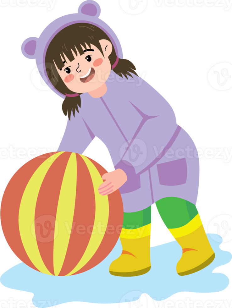 Young Boy Enjoying Rain While Playing Ball png