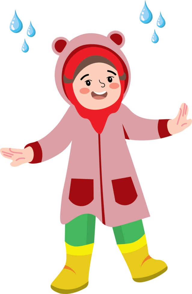 Happy Child Enjoying Rain in Colorful Raincoat png
