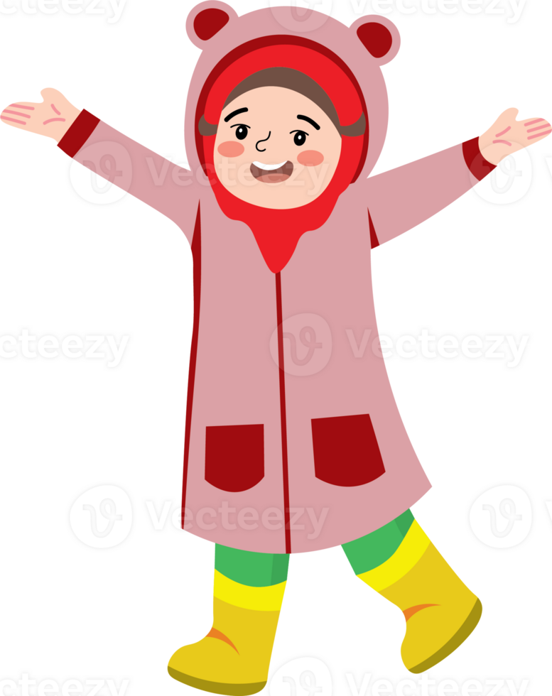 Kid Splashing Water While Wearing Cute Raincoat png