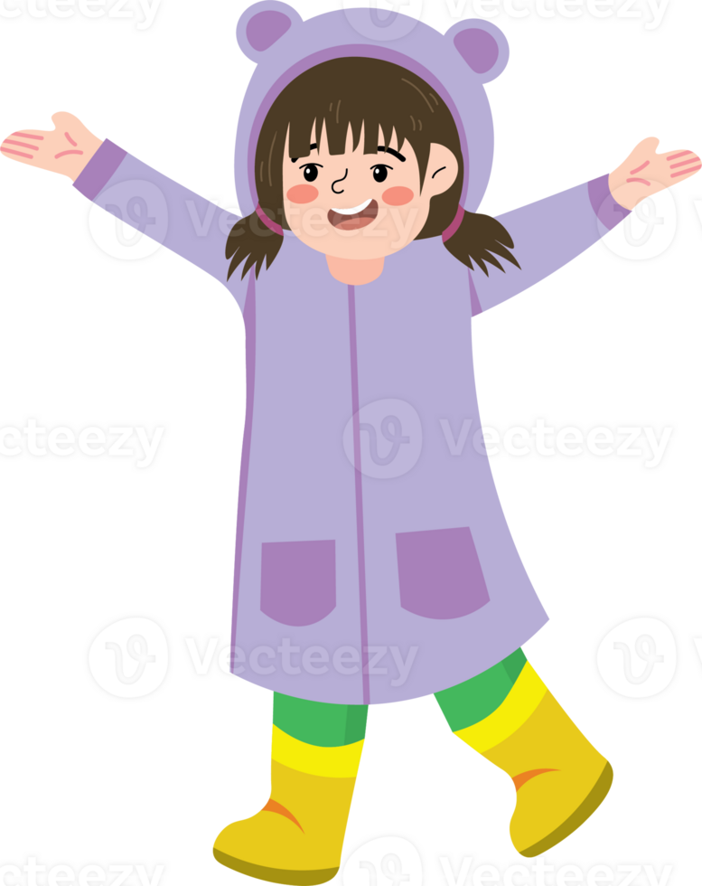 Child Playing Outside in the Rain with Raincoat png