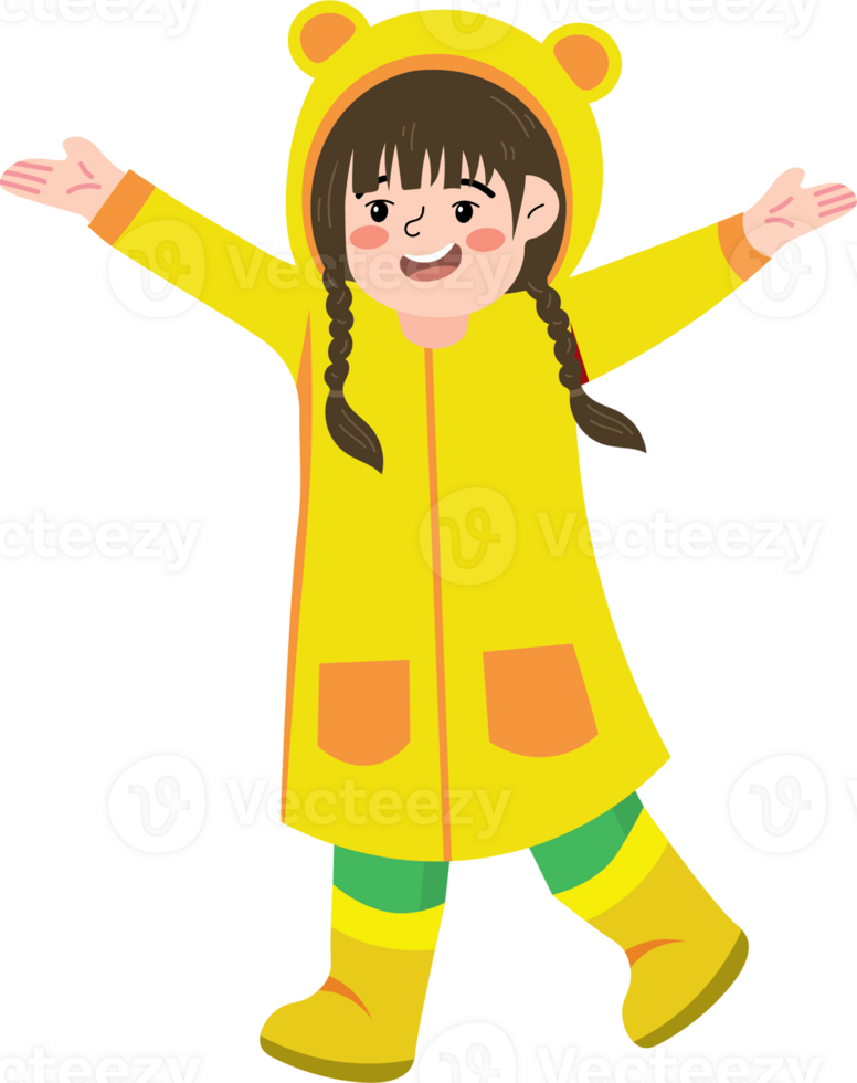 Little One Standing in Rain Wearing Rain Gear png