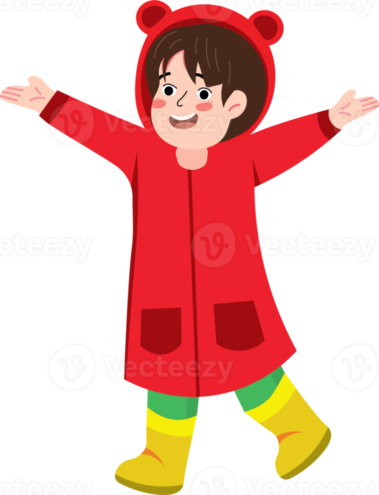 Rainy Day Playtime with Happy Child in Raincoat png