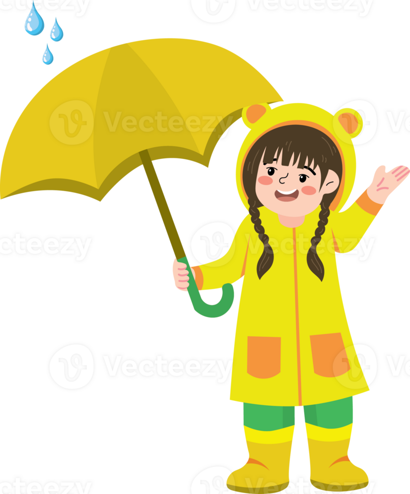 Child Playing on Wet Street Holding Umbrella png