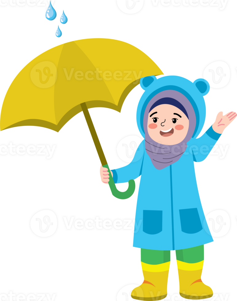 Joyful Moment of Child with Umbrella in Heavy Rain png