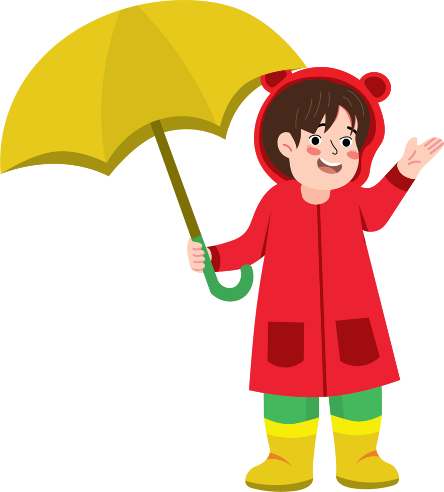 Little Kid Dancing in Rain with Raincoat and Umbrella png