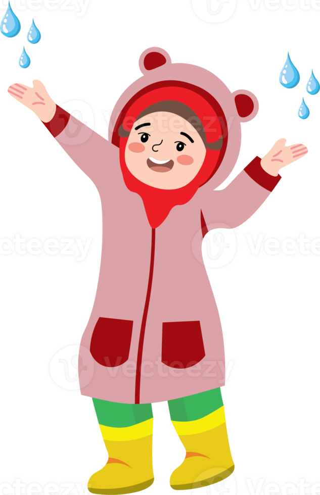 Cute Child Dancing in Rain with Bright Raincoat png