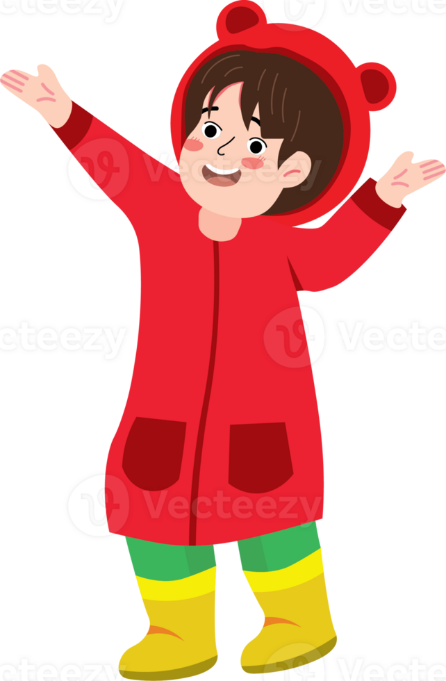 Joyful Rain Day with Little Kid in Raincoat png