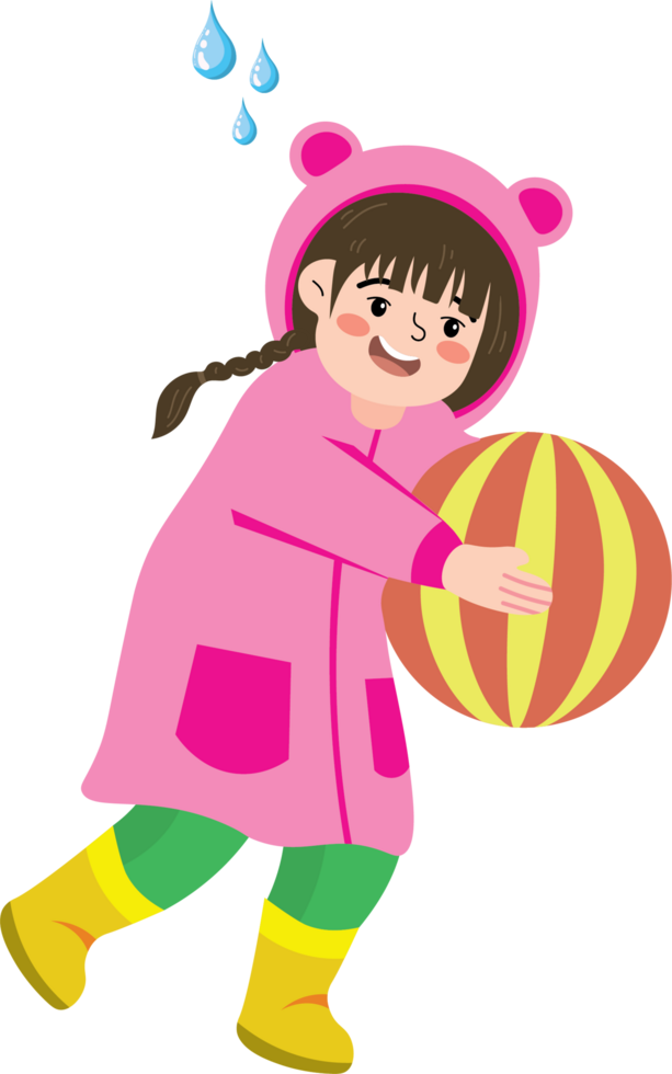 Happy Moment of Kid Playing Ball in the Rain png