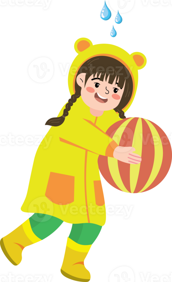 Kid Soaked in Rain Playing Ball Joyfully png