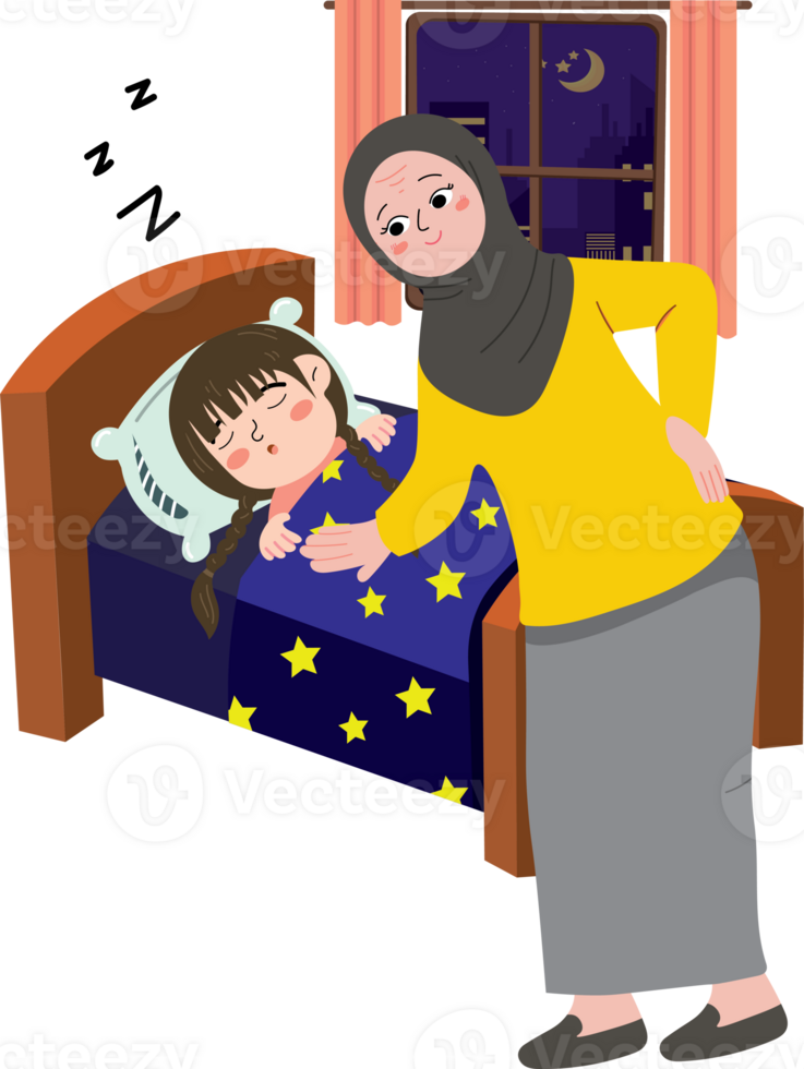 Muslim Parent Encouraging Child to Wake for Suhoor png