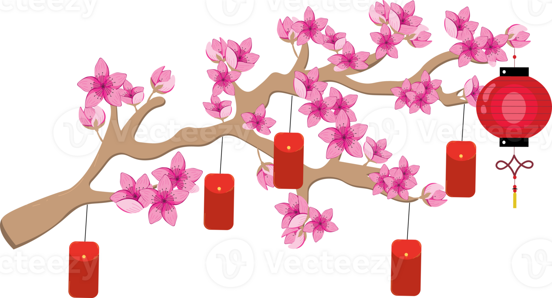 Sakura Tree Decorated with Red Envelopes for Chinese New Year png