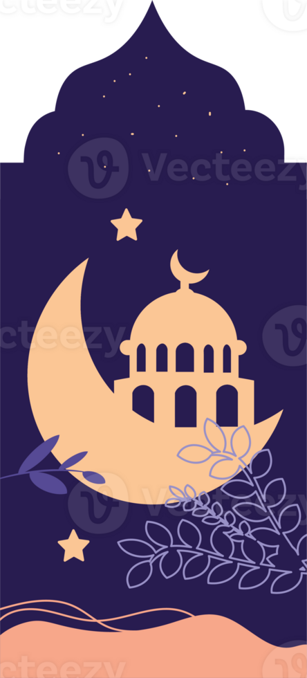 Boho Islamic Mosque Frame with Night Background png