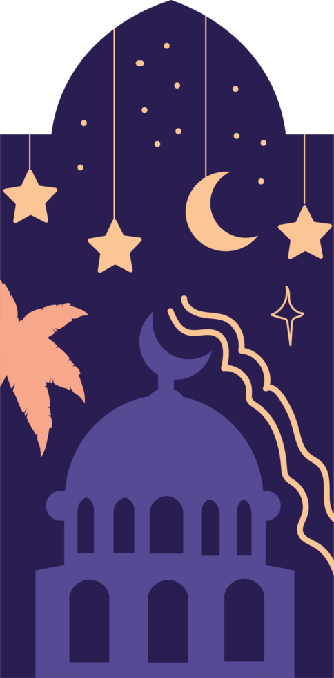 Elegant Bohemian Style Mosque Frame at Night png