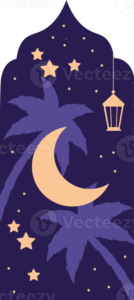 Islamic Decorative Frame with Moonlight Mosque Scene png