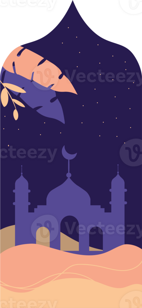 Islamic Frame with Crescent Moon and Mosque Art png