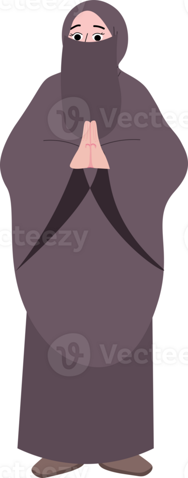 Female Character with Niqob Showing Respect and Forgiveness for Ramadan png