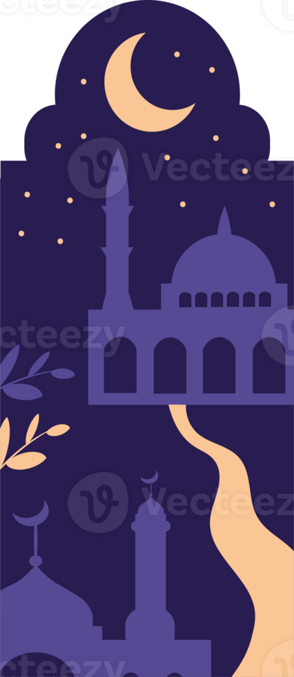 Islamic Silhouette Design with Starry Night Background png