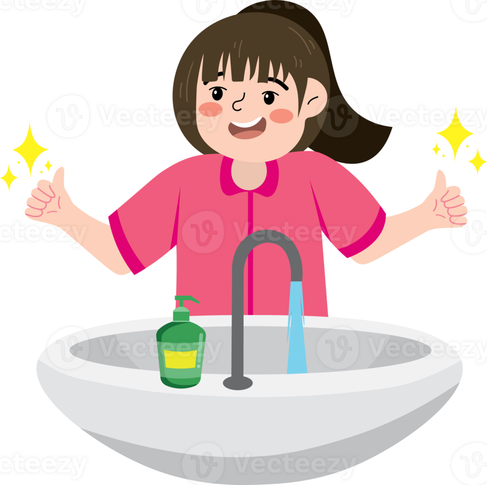 Girl Washing Hands at Sink for Cleanliness png