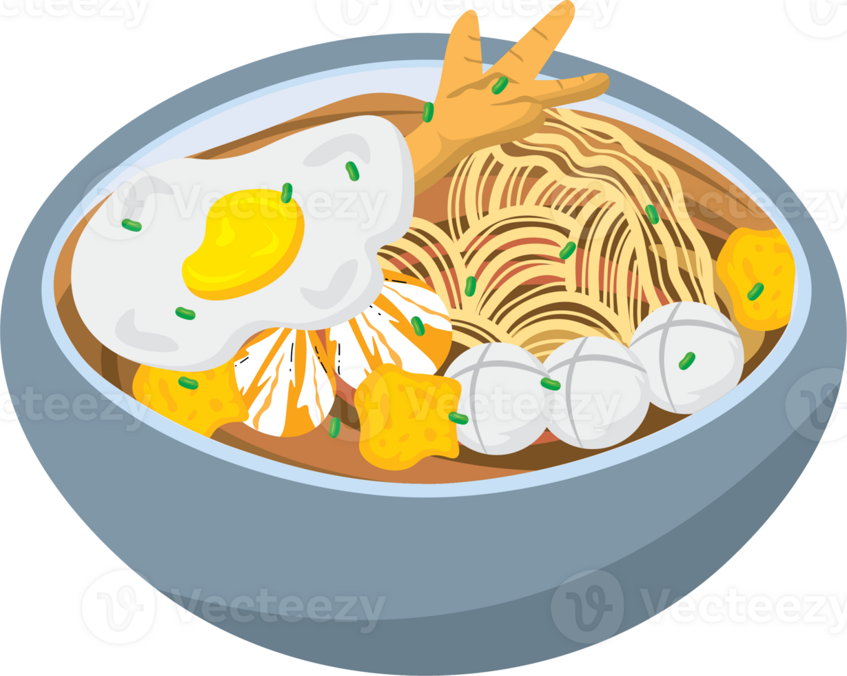 Spicy Indonesian Wet Crackers with Noodles and Toppings png