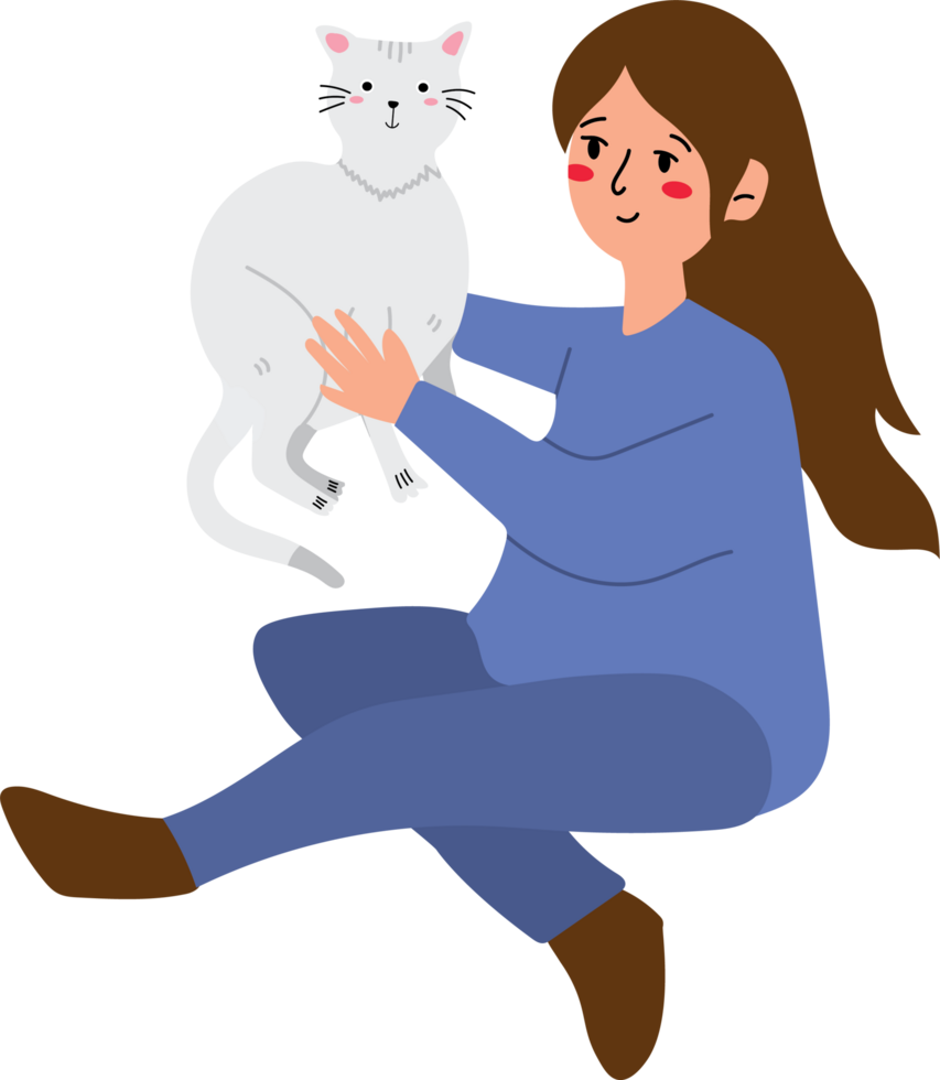 Girl Playing with Her Beloved Pet Cat at Home png