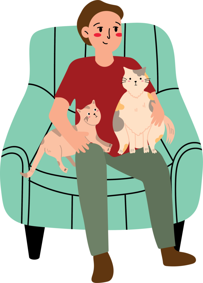 Man Playing with His Pet Cat at Home png