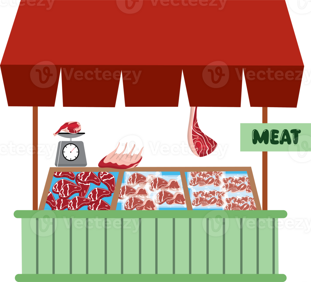 Butcher Shop Display with Various Cuts of Fresh Beef on Shelves png