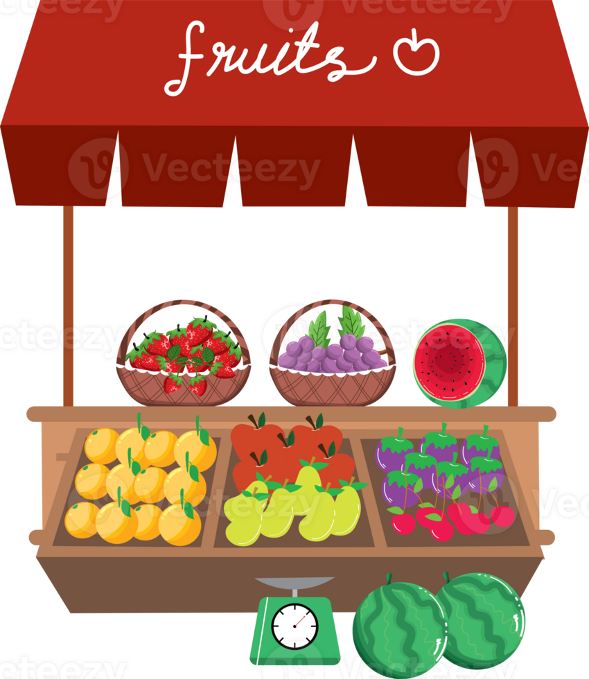 Fruit Stand Display with Assorted Fresh Fruits in a Store Setting png